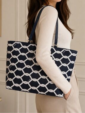 Tommy Hilfiger Navy and White Rope-Pattern Tote